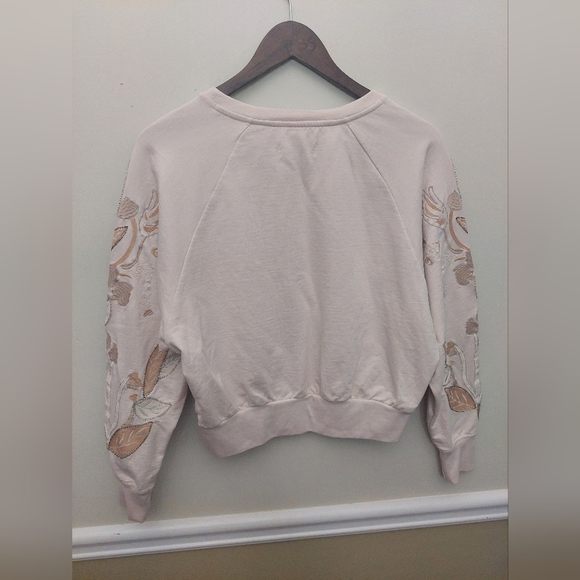 Anthropologie Embroidered And Beaded Floral Oversized Sweatshirt XS - Picture 6 of 7